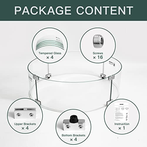 Apromise Fire Pit Wind Guard - 23" x 7" Fire Pit Glass Wind Guard for Round Fire Pit Table | 1/5-Inch Thickness Tempered Glass & Hard Aluminum Corner Brackets