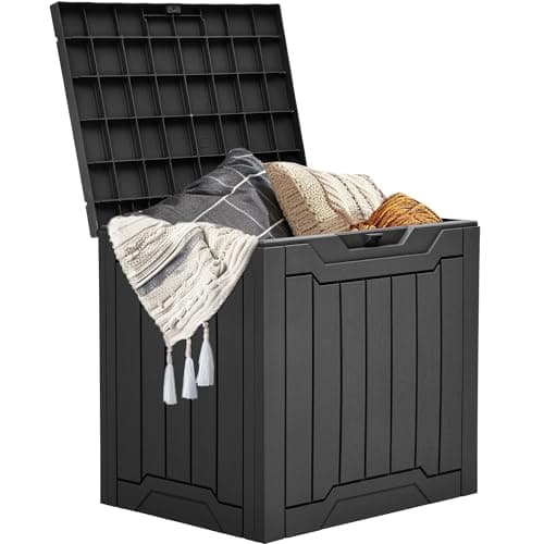 YITAHOME 31 Gallon Outdoor Storage Box, Resin Deck Box and Waterproof Package Delivery Box for Gardening Tools, Pool Supplies, Patio Furniture, Lockable, Black