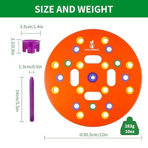 Round Seed Planting Template by Spaceurseeds – Patented Color-Coded Garden Spacing Tool Kit with Seed & Seedling Spacer, Dibber with Seed Spoon & Laminated Vegetable Growing Guide