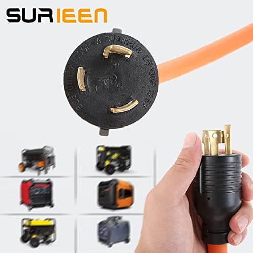 30Amp to 20Amp 110V Generator Adapter Cord, 3 Prong NEMA L5-30P to 5-20R/5-15R Generator Adapter Distribution Locking Cord with Lighted Power Indicator, STW 10 AGW, 1.5FT, ETL Listed