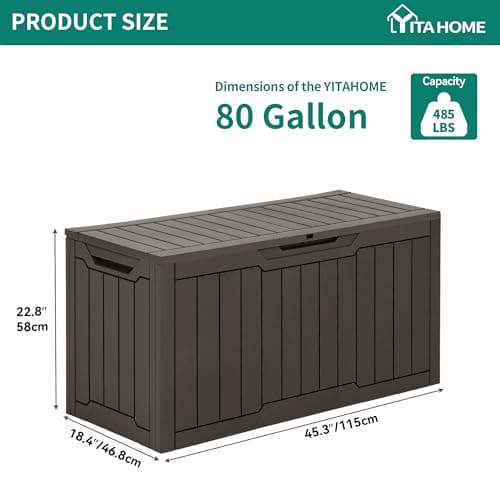 YITAHOME 80 Gallon Resin Deck Box, Weather Resistant Outdoor Storage Box, Lockable Indoor Outdoor Storage for Supplies and Essentials, Dark Brown