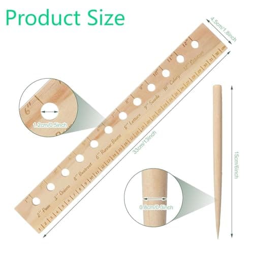 Multi-Functional Planting Square Ruler with Holes and Plant Dibber,Garden Seeding Template,Seed Planter Wood Tool for Precise Spacing (1)