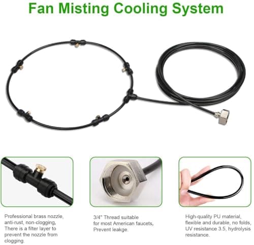 LANDGARDEN Outdoor Misting Fan Kit for a Cool Patio Breeze,Water Mister Spray for Cooling Outdoor,19.36FT (5.9M) Misting Line + 5 Brass Mist Nozzles + a Brass Adapter(3/4) Fit to Any Outdoor Fan