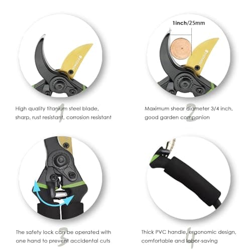 Secateurs, Premium Titanium Garden Pruning Shears, Gardening Scissors, Bypass, Ergonomic Shape, Garden Secateurs, Professional Hand Pruners, Hedge Shears