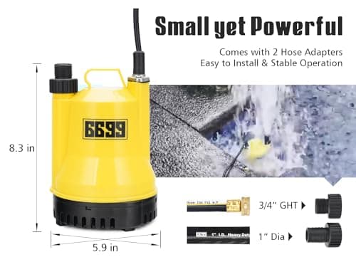 1/6HP Portable Utility Pump Submersible Small Backup Sump Pump Draining pump to Remove Water from Flooding House Basement Pool Tankless Heater Flushing Pump with 10-Foot Cord SUB 1100