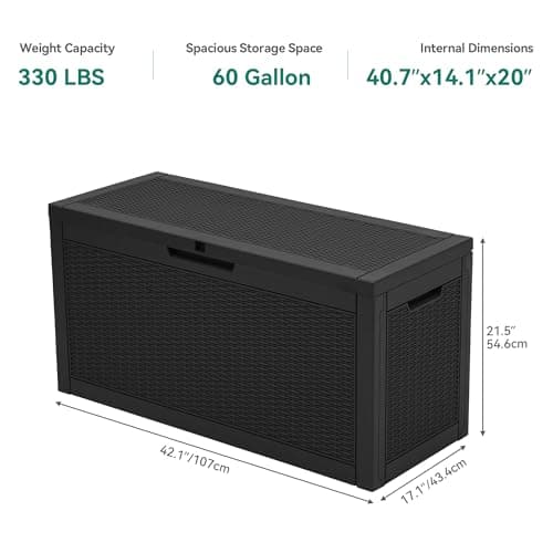 YITAHOME 60 Gallon Resin Deck Box, Weather Resistant Outdoor Rattan Storage Box, Lockable Indoor Outdoor Storage for Supplies and Essentials, Black