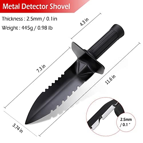 Metal Detector Shovel, LRLXE Sturdy Heavy Duty Double Serrated Edge Digger, Metal Detecting Digging Tool with Sheath for Metal Detection Digging, Garden Accessories for Planting, for Belt Mount