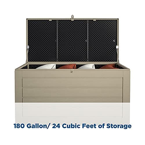 Cosco Outdoor Living 180 Gallon Patio Storage Box, Extra Large, Lockable Lid, Weather-Resistant, Tan/Brown