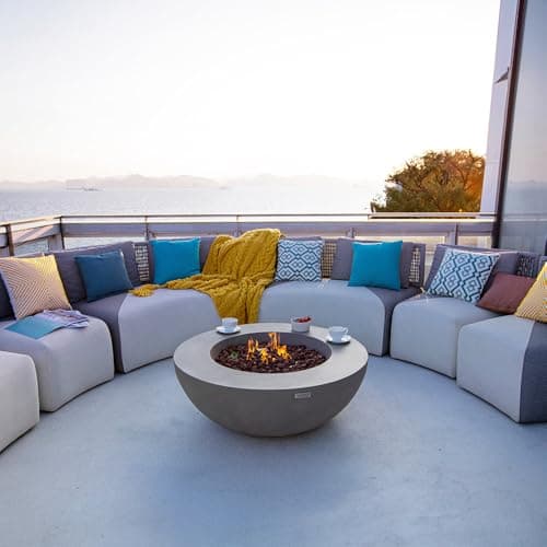 Elementi Lunar Fire Bowl Outdoor Fire Pit Table 42 Inches Round Firepit Concrete Patio Heater Electronic Ignition Backyard Fireplace Cover Lava Rock Included Liquid Propane