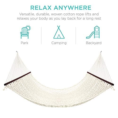 Best Choice Products 2-Person Double Hammock, Outdoor Woven Cotton Rope Hammocks for Backyard, Patio w/Spreader Bars, Carrying Case, 450lb Weight Capacity
