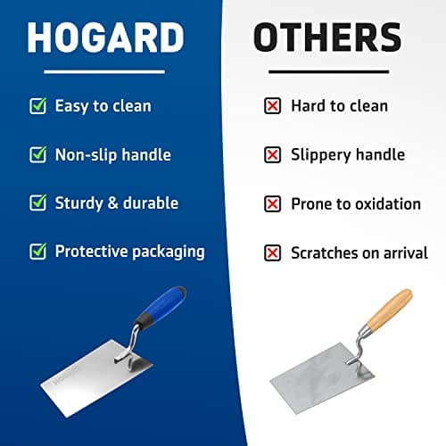 HOGARD 5 1/2" Margin Trowel Premium | Made of Stainless Steel | Flat Masonry Hand Trowel Tool with Soft Grip Handle | The Best Bucket Trowel Concrete Tool.