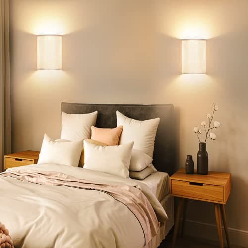 LABOREDUCER Hardwired Wall Lights Set of 2 with Wall Lamps Fabric Shade,Farmhouse LED Sconce Wall Lighting, Wall Mount Lights Wall Sconces for Bedroom Living Room, Stair (Bulbs NOT Included)