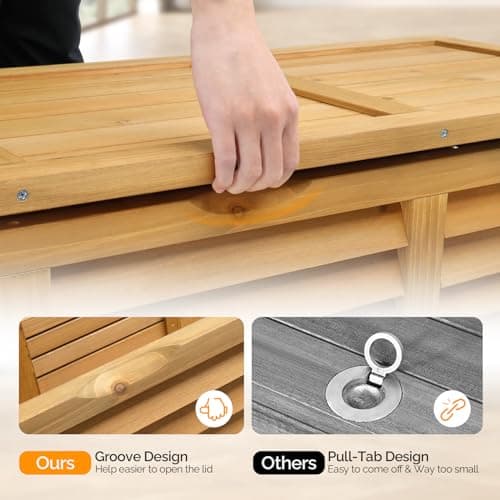VINGLI 47 Gallon Wood Deck Box, Outdoor Storage Box for Tools, Cushions, Patio Storage Bench Container for Backyard, Porch, Garden (Natural)