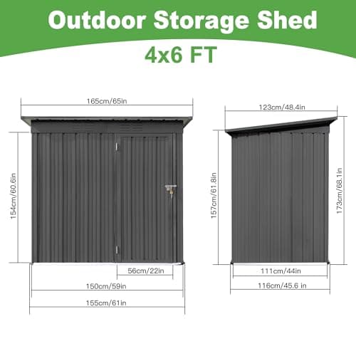 5×4Ft Outdoor Storage Shed Metal Storage Shed, Weatherproof Heavy Duty Tool Shed for Backyard & Garden Equipment, Gray