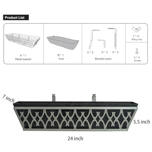 2 Pack 24 Inch Window Boxes Planters Railing Planter Box with Adjustable Brackets & Non-Woven Fabric Plant Grow Bags Deck Railing Planter Boxes Balcony Hanging Flower Box for Outdoor Plants