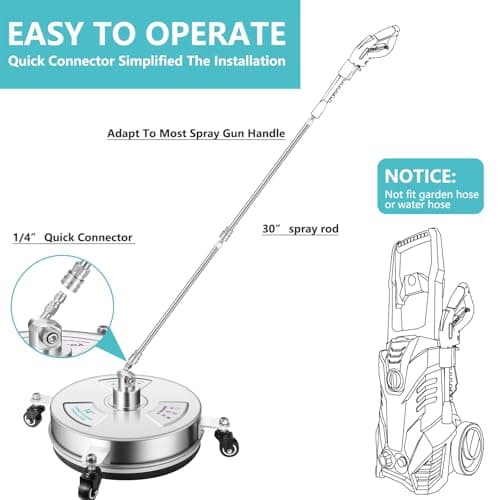 14" Pressure Washer Surface Cleaner with 4 Wheels-Stainless Steel Power Washer Accessories for Concrete Driveways Sidewalks Patios Cleaning (14 INCH Silver)