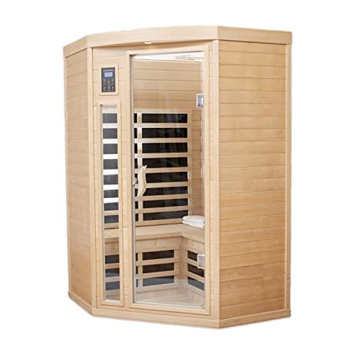Far Infrared Sauna Low EMF Wooden Saunas for Home, 2-3 Person Indoor Home Saunabox, 1600watt Canadian Hemlock Sauna Room with Bluetooth, LCD, 10 Minutes Pre-Warm up