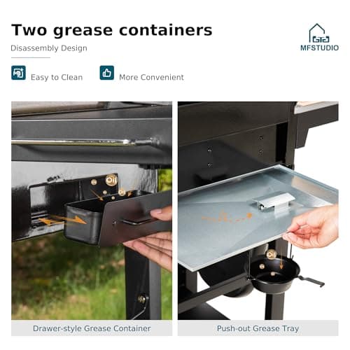 MFSTUDIO 5 Burner Propane Gas Grill and Griddle Combo with Porcelain-Enameled Cast Iron Grate and Pan, BBQ Grills with Flat Top Grddle for Outdoor Cooking, 696 SQIN Cook Area, Black