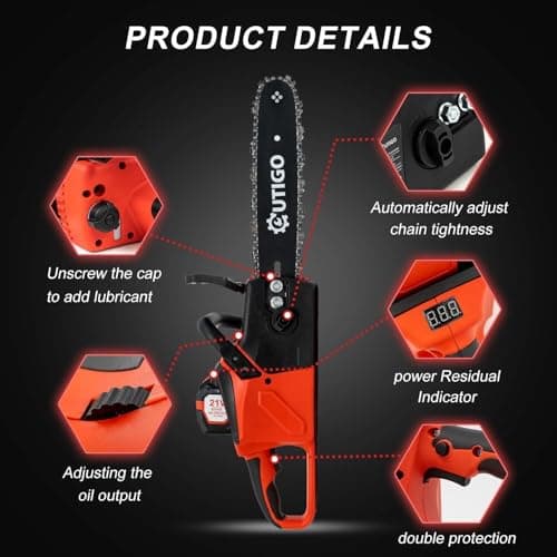Cordless Electric Chainsaw, 1000W Brushless Chainsaw 12-Inch with 2×21V Batteries, 2 Replacement Chains & 1 Guide Bars & Charger, Bettery Electric Chainsaw Suit for Wood Cutting Trimming Branch