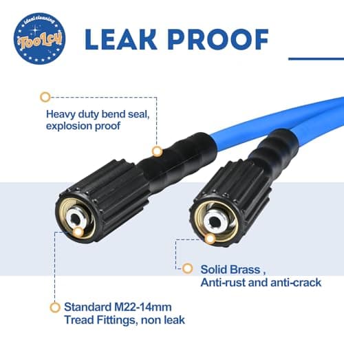TOOLCY Wearproof Pressure Washer Hose 50ft, 3400 PSI Kink Resistant Power Washer Hose 1/4 in., Replacement Power Wash Hose with M22 and 3/8" Quick Connection Kit for Gas & Electric