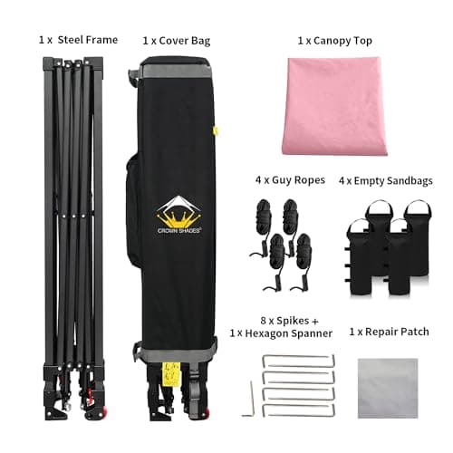 CROWN SHADES 10x10 Pop Up Canopy, Patented Center Lock One Push Instant Popup Outdoor Canopy Tent, Newly Designed Storage Bag, 8 Stakes, 4 Ropes