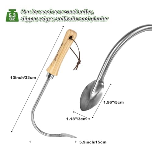 Weed Puller, Crack Weeder Cultivator Garden Hand Tool, Durable Curved Head Hook & Wooden Handle, Garden Digging, Edging, Planting Remover for Patio Lawn Yard Moss Terrace Paving