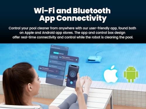 Hydro 4 Pool Robot, Pool Vacuum for Inground and Aboveground Pools, Floor, Wall and Waterline Cleaning and Scrubbing, Smart WiFi and Blutooth App Control, 50' Cord, Large Top Load Fine Filter Basket