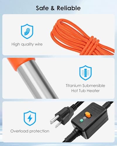 3000W 240V Titanium Water Heater Assembly for Bathtub Pool Water Tank, Submersible Hot Tub Heater, Portable Electric Heater, NEMA 6-15P Plug, Immersion Bathtub and Swimming Pool Water Heater