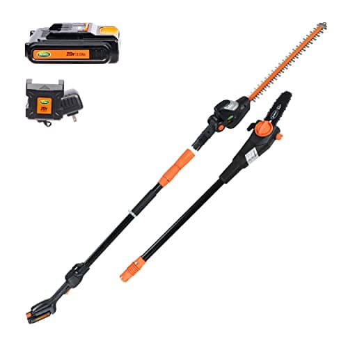 Scotts CLPS40020S 20-Volt 2-in-1 Cordless Covertible Pole Saw/Pole Hedge Trimmer, 2.0Ah Battery and Fast Charger Included