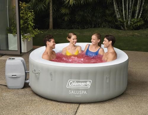 Coleman Tahiti EnergySense AirJet Inflatable Hot Tub Spa (71" x 26") | Portable Hot Tub with 2 Covers (1 Energy-Efficient Thermal Cover and 1 Standard Cover) | Fits Up to 2-4 Persons | Grey