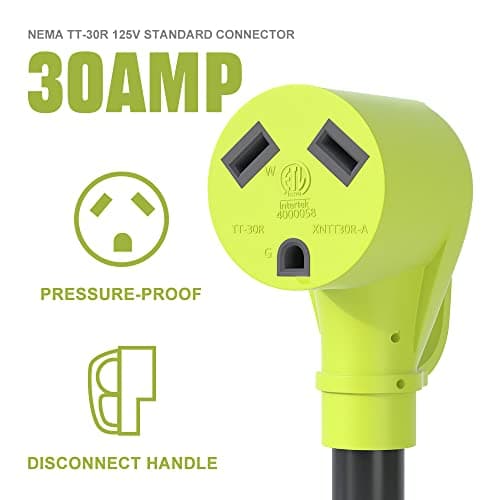 3 Prong 30 Amp RV Generator Adapter, NEMA L5-30P Twist Lock Male Plug to NEMA TT-30R Female,Outdoor Ower Equipment Suitable for RV Trailer Camper,Heavy Duty STW 10 AWG, ETL Listed (12 Inch)