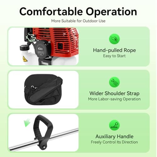 Weed Eater Gas Powered Weed Gas Edger 43CC 2 Blade Heads, Air-Cooled 2-Stroke Cordless Lawn Edger Gas Powered Weed String Trimmer with Handle & Shoulder Strap for Garden Lawn Grass Trimmer