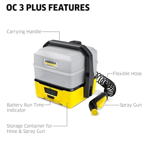 Kärcher OC 3 Plus Mobile Outdoor Cleaner, 1.8 gal. Water Tank, Spray Gun and Hose, Battery Operated, for on-The-go Cleaning, 72 PSI