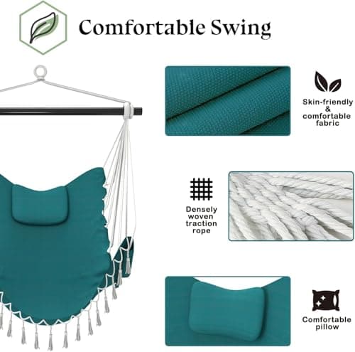 C Type Hammock Chair with Stand, Swing Chair with Neck Pillow, Hammock Stand for Balcony, Patio and Deck, Maximum Weight 300 lbs. (Aqua)