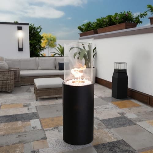 Large Standing Clean Burning Bio Ethanol Ventless Fireplace 31.5" H Freestanding Fire Bowl Pot with with 2 Combustion Chambers for Indoor Outdoor Patio(Black)
