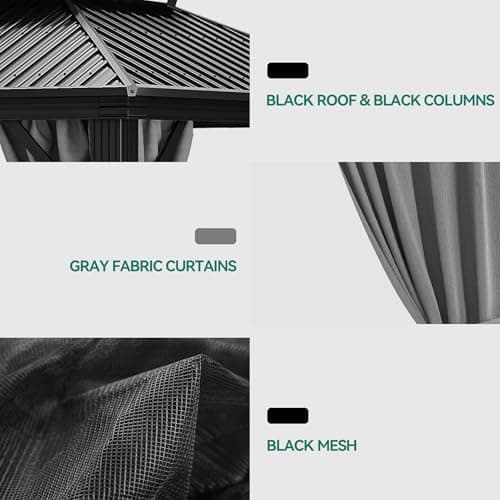 YITAHOME 10x10ft Hardtop Gazebo with Nettings and Curtains, Heavy Duty Double Roof Galvanized Steel Outdoor Combined of Vertical Stripes Roof for Patio, Backyard, Deck, Lawns, Gray