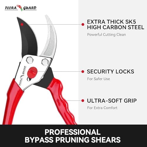 Flora Guard Garden Shears 8.5" Bypass Pruning Shears, Professional Ultra Sharp Sk5 Steel Garden Clippers, Heavy Duty Plant Cutting Scissors Tools Supplies, Hedge Branch Trimmer, Super Durable
