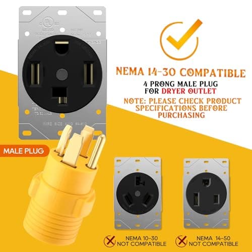 Kanayu 4 Prong 30 Amp Dryer Adapter Compatible with NEMA 14-30P to L14-30R, 4 Prong Dryer Outlet to Generator Locking Plug Adapter Welder Generator EV Charger Cord Adapter