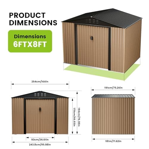 8FT x 6FT Sheds & Outdoor Storage, Metal Garden Shed, Outdoor Storage Shed, Metal Utility Tool Storage Shed with Door Lock, Waterproof Roofs, for Backyard Garden Patio Lawn, Brown