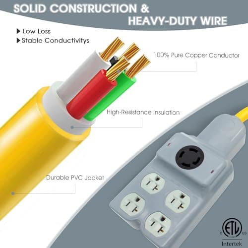 240V to 120V Adapter, Generator Plug NEMA L14-30P to L14-30R and 4 Port 5-20R/5-15R 4 Prong Twist Lock 30 Amp Male Plug to Female Receptacle for RV Workshop Outdoor Activity (Gray)