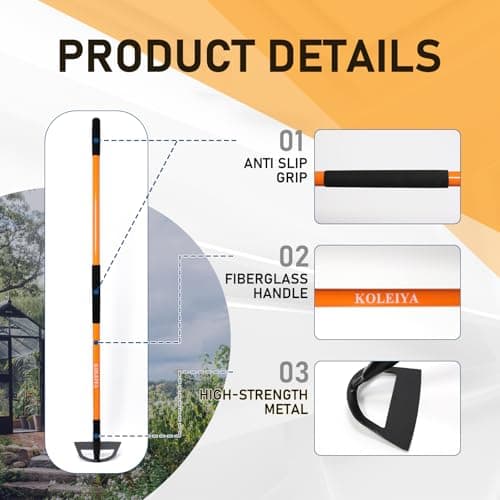57 Inch Heavy Duty Garden Hoe with Orange Fiberglass Handle - Long Handle Garden Hoes for Weeding, Gardening, and Cultivating - Durable Hoe Garden Tool for Heavy Duty Use