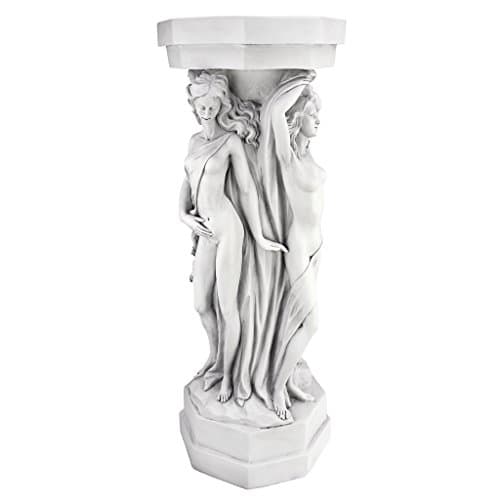 Design Toscano Column of Maenads Women Indoor/Outdoor Sculptural Display Pedestal Plant Stand, 28 inches tall, Cast Stone Resin, Antique Stone Finish