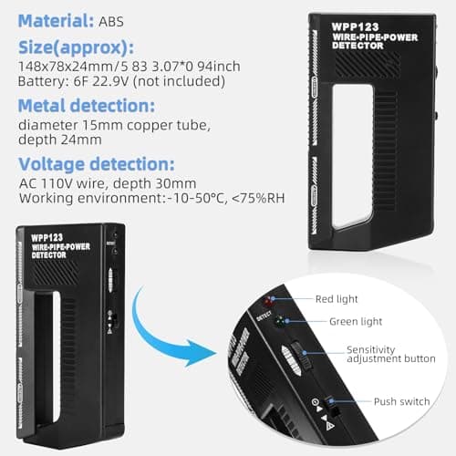Wpp123 Metal Detector, Wire Pipe Power Detector, 3in1 Wall Scanner Metal Detectors High Sensitivity, Adjustable Wood Stud Finder Handheld Wall Scanner with Alarm for Indoor Decoration Structure