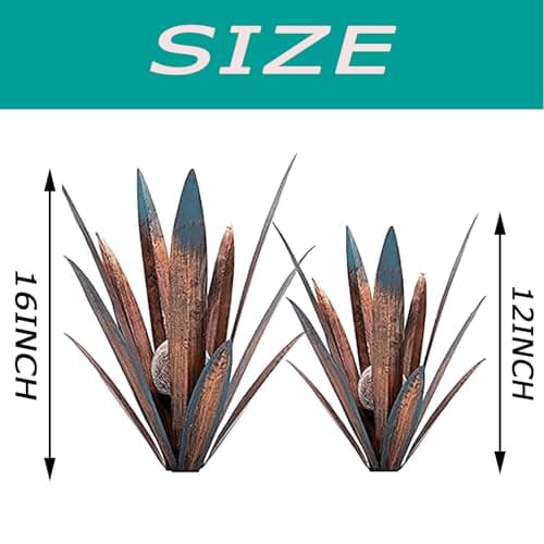 2pcs Tequila Sculpture Metal Agave Plant Home Decor Rustic Hand Painted Figurines Yard Decorations Lawn Ornaments（Multi-Color LED Solar Light ）