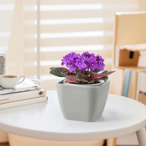 African Violet Pot Self Watering Ceramic Planter Pots, Easy Self Watering Planter for Busy Plant Lovers, Automatically Absorb Appropriate Amount of Water - Plants Not Included