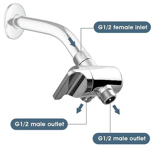 BRIGHT SHOWERS Shower Arm Diverter Valve for Hand held Showerhead and Fixed Spray Head, 3-Way Shower Head Diverter Valve, Chrome