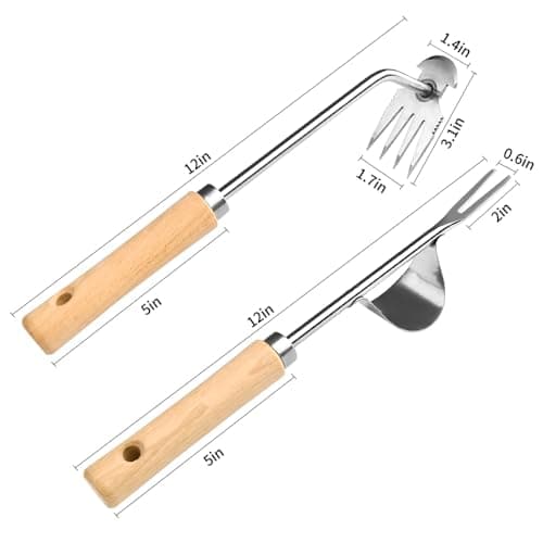 Hand Weeder Tool, Stainless Steel 2 Pcs Weeder Tool for Garden and Farm,Weeding Tool for Gardening,Garden Weeder, Weed Pulling Tool, Weed Puller Tool(Wooden Handle)…