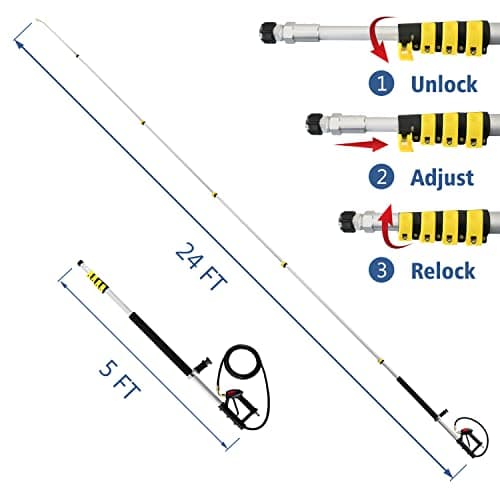 JANZ 24 FT Pressure Washer Telescoping Wand with Power Washer Extension Wands, Brush Head, Gutter Cleaner, 7 Spray Nozzle Tips, 2 Hose Adapters and Support Belt TW-004
