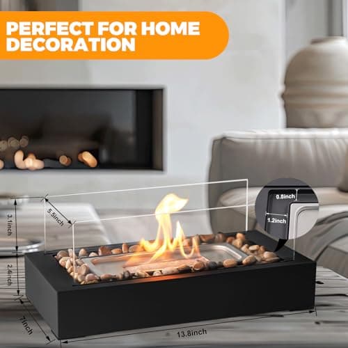 Safer Burning Rectangle Tabletop Fire Pit, Smores Maker Kit, Portable Indoor/Outdoor Table Top Firepit,Table Fireplace with Cobblestones - Gift for Home Decor & Balcony Parties, Housewarming Gift