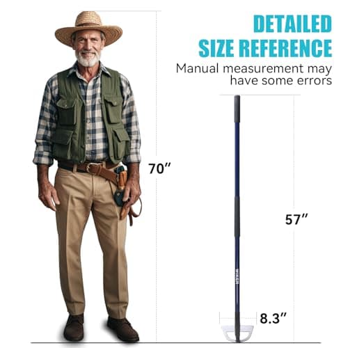 WIKER 57-Inch Heavy Duty Garden Hoe for Weeding, Long Handle Blue Fiberglass Gardening Hoe, Durable Garden Hoes for Gardening, Hoe Garden Tool for Heavy Duty Use